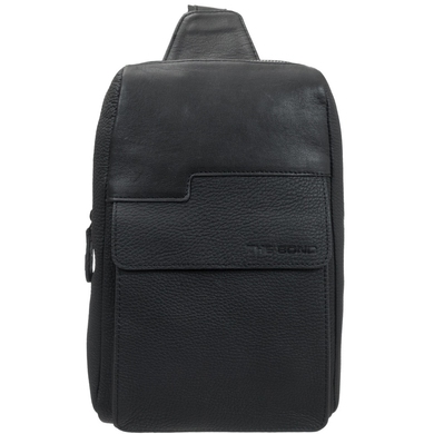 Мужской рюкзак-слинг из натуральной мелкозернистой кожи The Bond 1402-1 черный