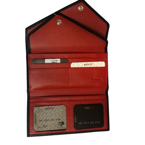 Women's wallet made of genuine leather Karya 1115-45-1 black inside red