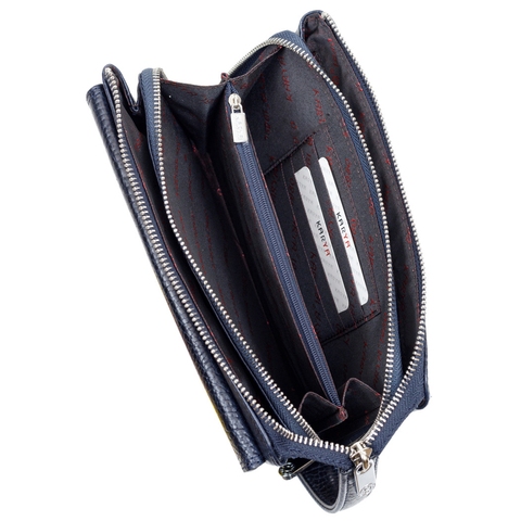 Men's clutch bag made of genuine grained leather Karya 0714-05 dark blue