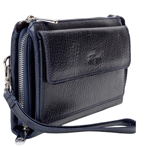 Men's clutch bag made of genuine grained leather Karya 0714-05 dark blue