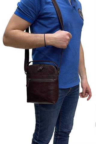 Men's bag made of genuine grained leather Karya 0823-04 dark brown