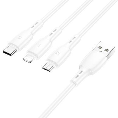Універсальний кабель Borofone BX71 3-in-1 USB-A to Type-C/Lightning/micro USB 10w 2a 1м сable White
