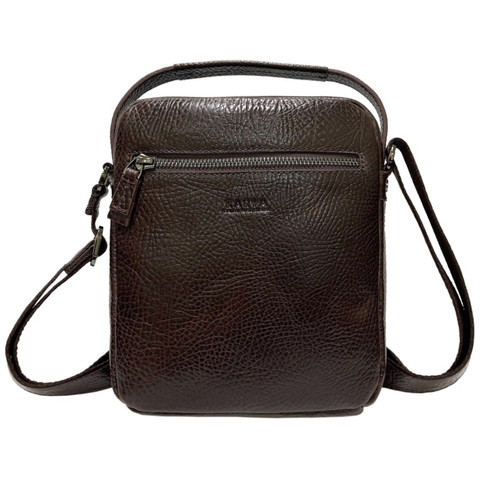 Men's bag made of genuine grained leather Karya 0823-04 dark brown